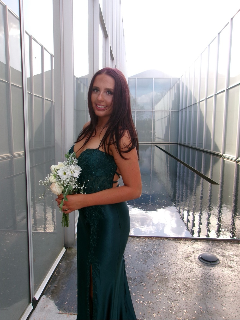 Emerald Green Satin Evening Gown - Picture 3 of 5
